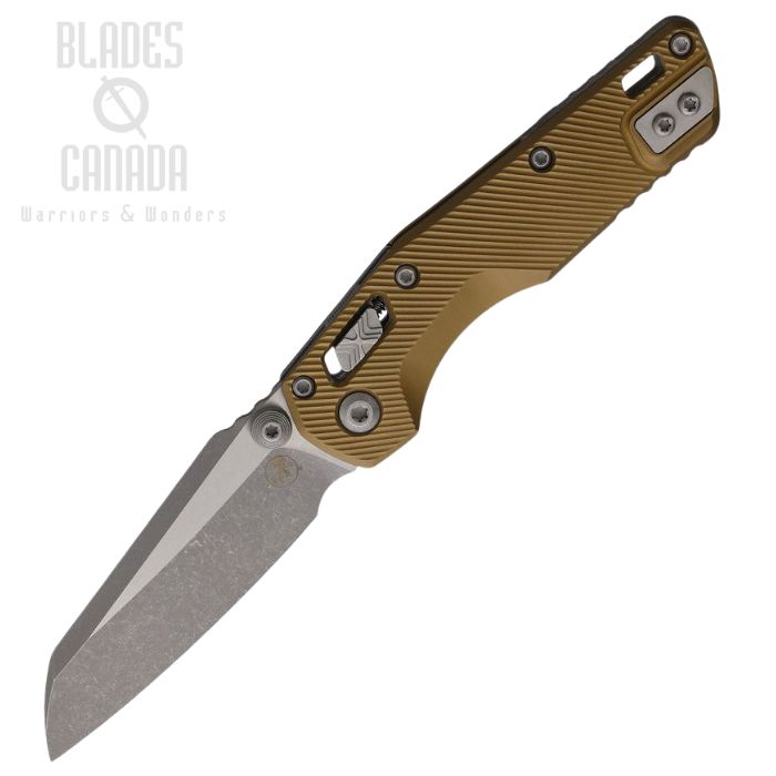 (image for) Microtech MSI Mini Ram-Lok Folding Knife, M390MK Apocalyptic, Aluminum Tan Fluted, 210M-10APFLTA