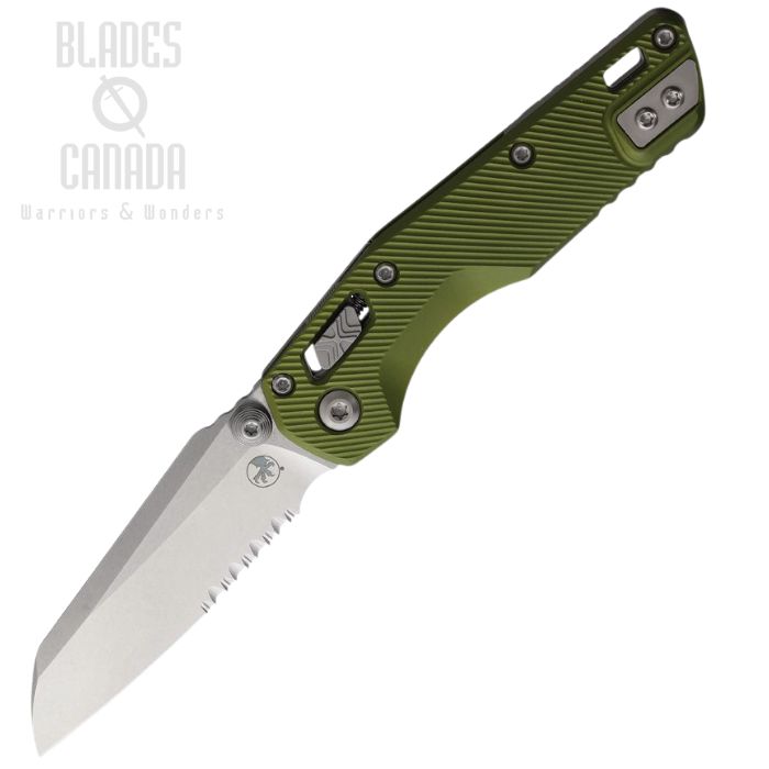 (image for) Microtech MSI Mini S/E Ram-Lok Folding Knife, M390MK SW Partially Serrated, Aluminum OD Green Fluted, 210M-11FLOD