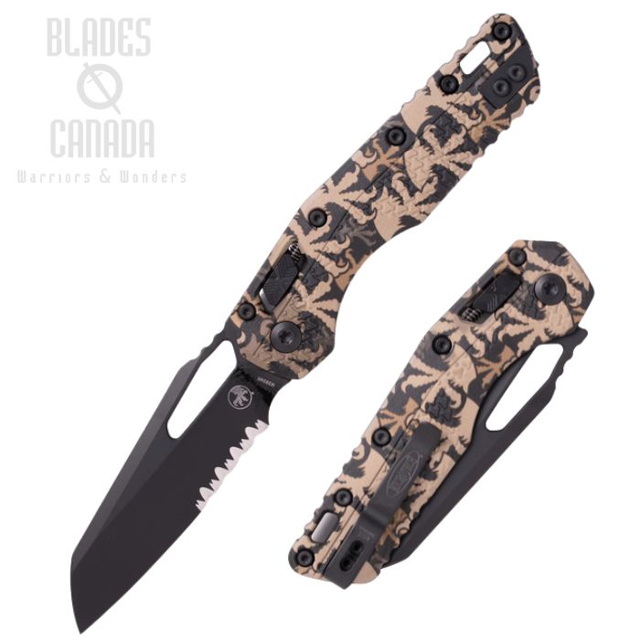 (image for) Microtech MSI Ram-Lok Folding Knife, M390MK Black Partially Serrated, Tri-Grip Polymer Claw Camo, 210T-2PMCWC-Z4