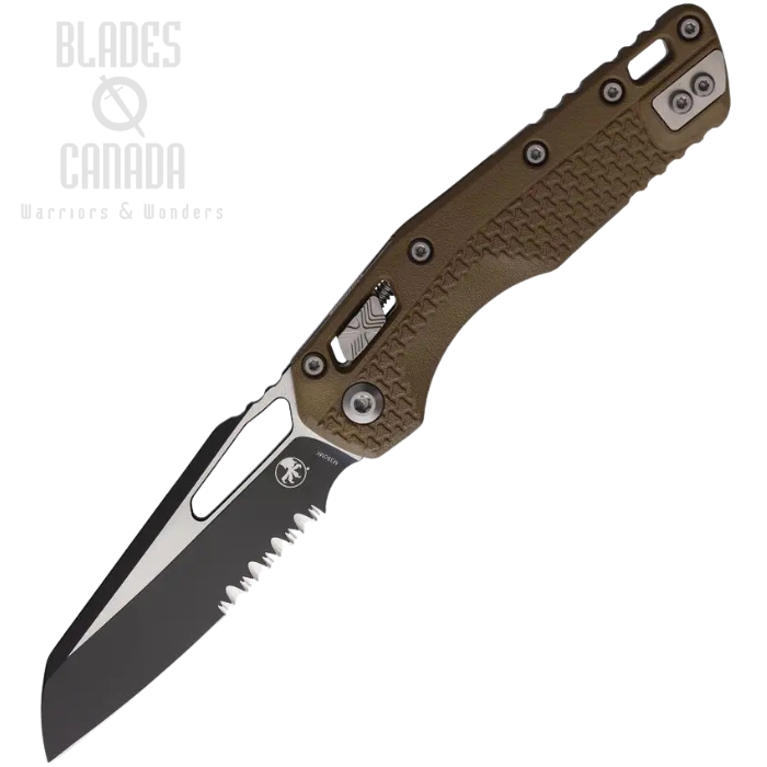 Microtech MSI Ram Lok Folding Knife, M390 Two-Tone Partially Serrated, Tri Grip Dark Earth, 210T-2 PMDE