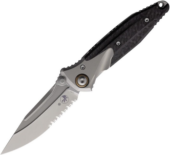 Microtech Mini Socom Bravo Framelock Knife, M390 Partially Serrated, Carbon Fiber/Titanium, MCT260M-8CFTI