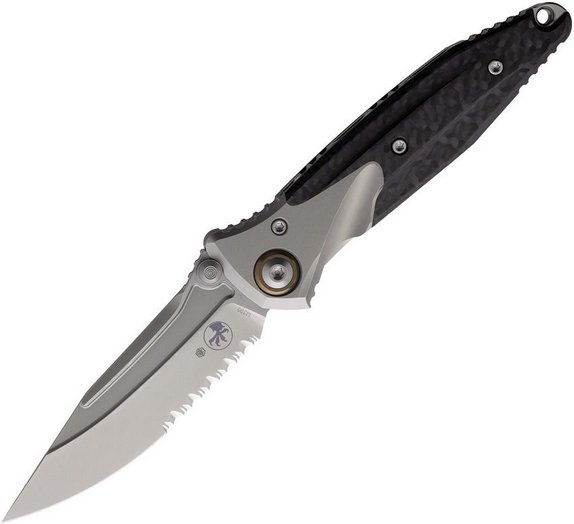 Microtech Socom Bravo Mini Framelock Knife, M390 Partially Serrated, Carbon Fiber/Titanium, MCT260M8CFTI