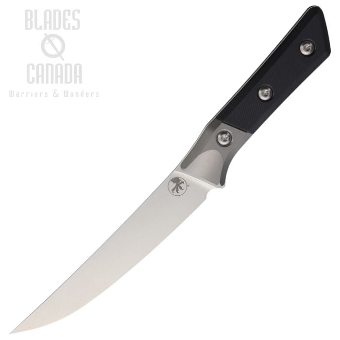 Microtech Kitchen Boning Knife, M390MK Stonewash, G10 Black Textured w/Titanium Bolster, Felted Sheath, 3100B-10BK (image for) Microtech Kitchen Boning Knife, M390MK Stonewash, G10 Black Textured w/Titanium Bolster, Felted Sheath, 3100B-10BK