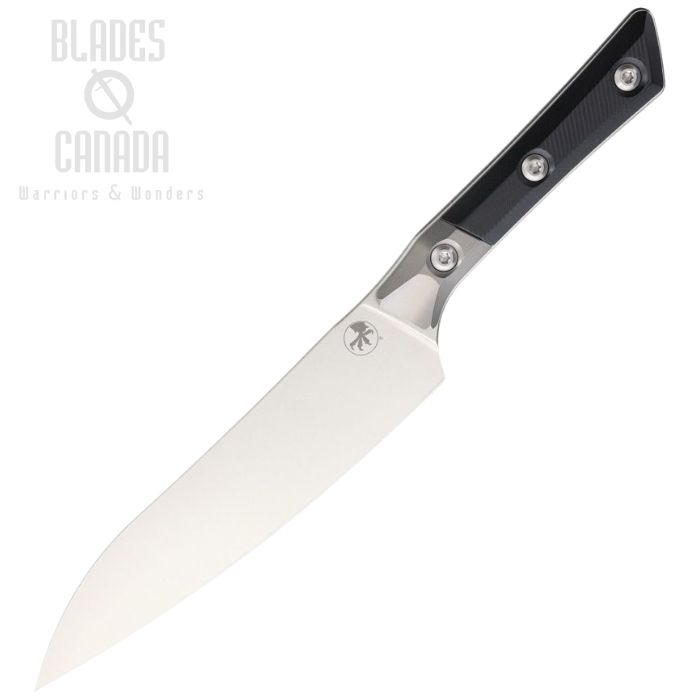Microtech Kitchen Utility Knife, M390MK Stonewash, G10 Black Textured w/Titanium Bolster, Felted Sheath, 3400B-10BK (image for) Microtech Kitchen Utility Knife, M390MK Stonewash, G10 Black Textured w/Titanium Bolster, Felted Sheath, 3400B-10BK
