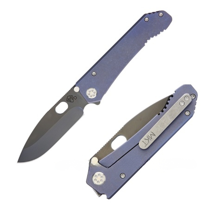 (image for) (Discontinued) Medford 187 Deployment Framelock Folding Knife, D2 DP Black PVD, Titanium Blue Ano