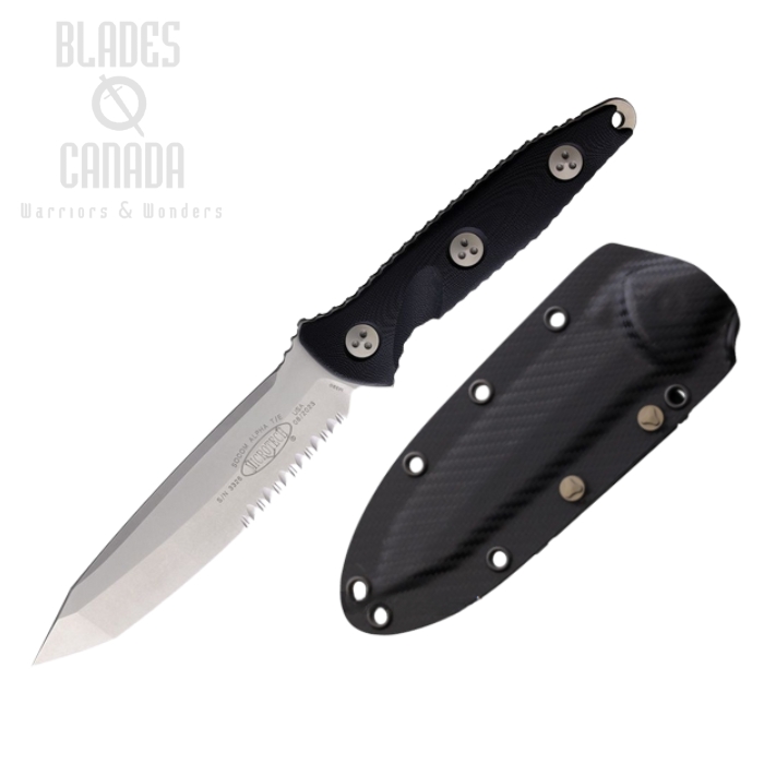 Microtech Socom Alpha T/E P/S Fixed Blade Knife, M390 SW, G10 Black, 114-11