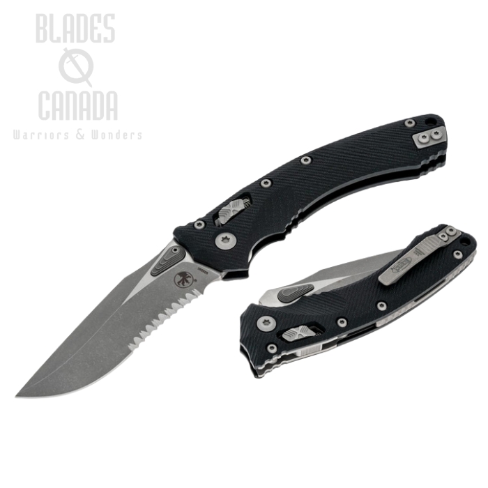 Microtech Amphibian Ram-Lok Folding Knife, M390MK Apocalyptic Partially Serrated, G10 Black Fluted, 137RL-11APFLGTBK