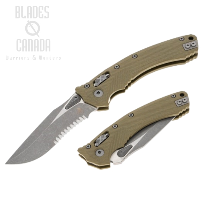 Microtech Amphibian Ram-Lok Folding Knife, M390MK Apocalyptic Partially Serrated, G10 OD Green Fluted, 137RL-11APFLGTOD