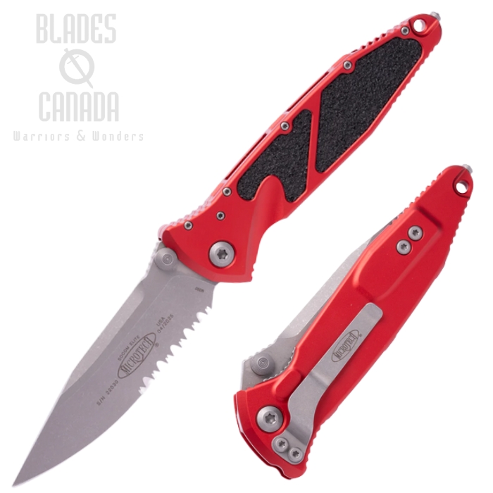 Microtech Socom Elite S/E Folding Knife, M390 Apocalyptic Partially Serrated, Aluminum Red, 160-11APRD