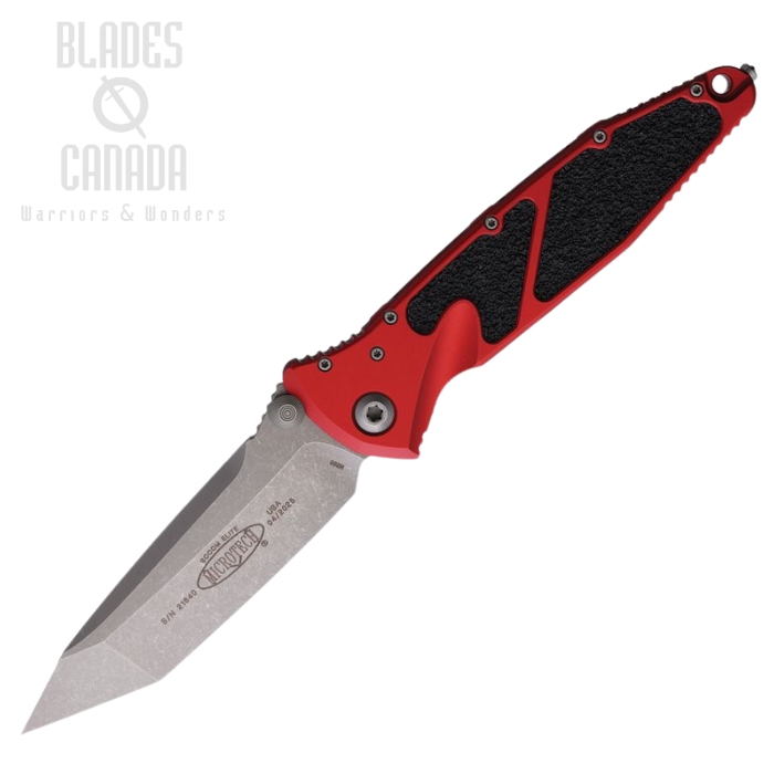 Microtech Socom Elite T/E Folding Knife, M390 Apocalyptic, Aluminum Red/Black Traction, Glass Breaker, 160-10APRD