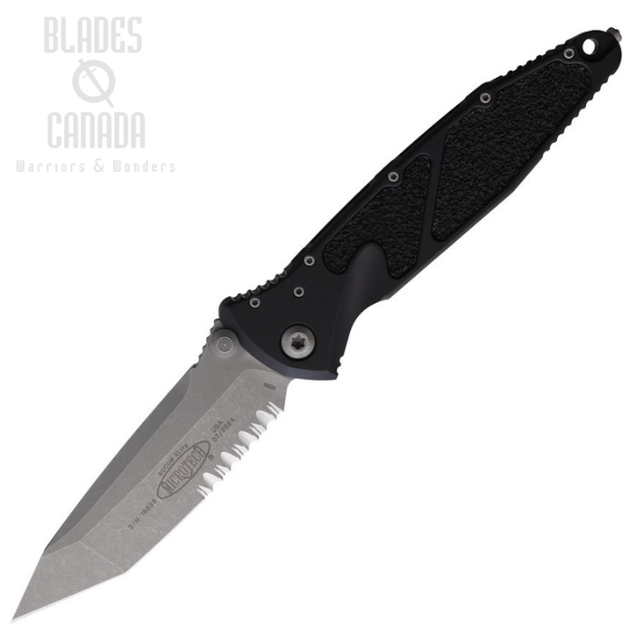 Microtech Socom Elite T/E Folding Knife, M390 Apocalyptic Partially Serrated, Aluminum Black, 161-11 AP