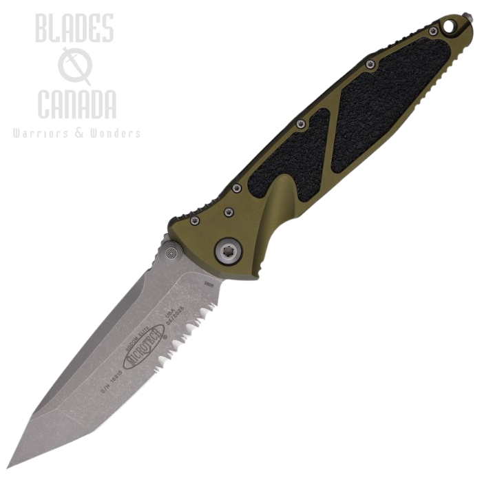 Microtech Socom Elite T/E Folding Knife, M390 Apocalyptic Partially Serrated, Aluminum OD Green, 16111APOD