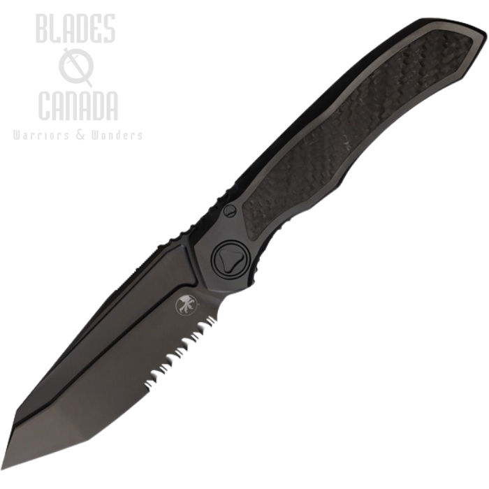 Microtech Anax Framelock Folding Knife, M390 Black Partially Serrated, Carbon Fiber/Titanium, 191C2DLC