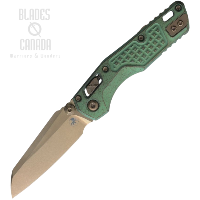 (image for) Microtech MSI Mini Ram-Lok Marfione Select Folding Knife, M390MK Bronze SW, Titanium Antique Green Frag w/Bronze Accent, 210M-13FRMS2