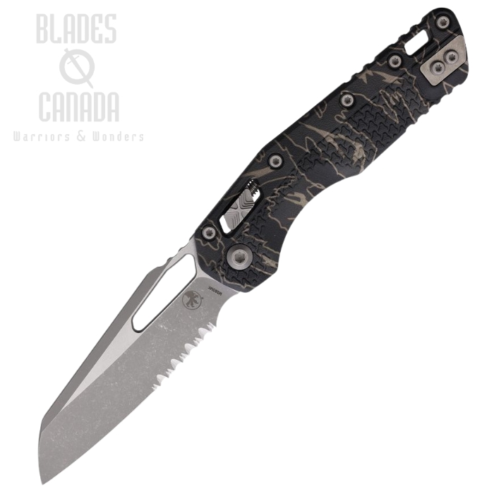 Microtech MSI Ram-Lok Folding Knife, M390MK Apocalyptic Partially Serrated, Polymer Tiger Stripe, 210T-11APPMTSC