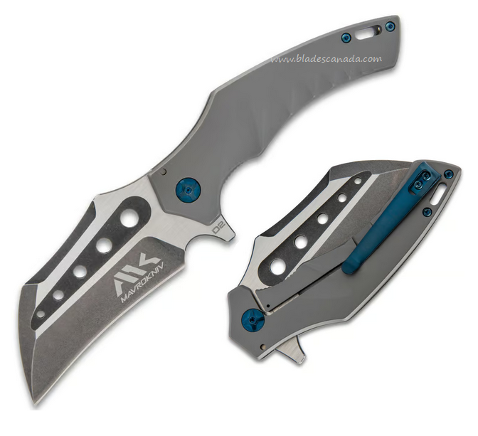 Mavrokniv Talon Flipper Framelock Knife, D2, Aluminum w/Blue Hardware, MK020