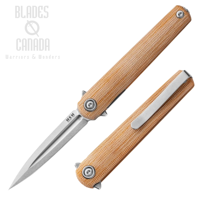 MKM Maniago Flame Light Flipper Folding Knife, M390 SW, Micarta Natural, MKMFL02LNC