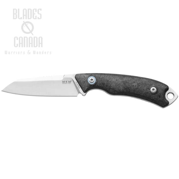 MKM Maniago Pocket Tango 2 Fixed Blade Knife, Magnacut Satin, Marbled Carbon Fiber, Leather Sheath, MK PT2-CF