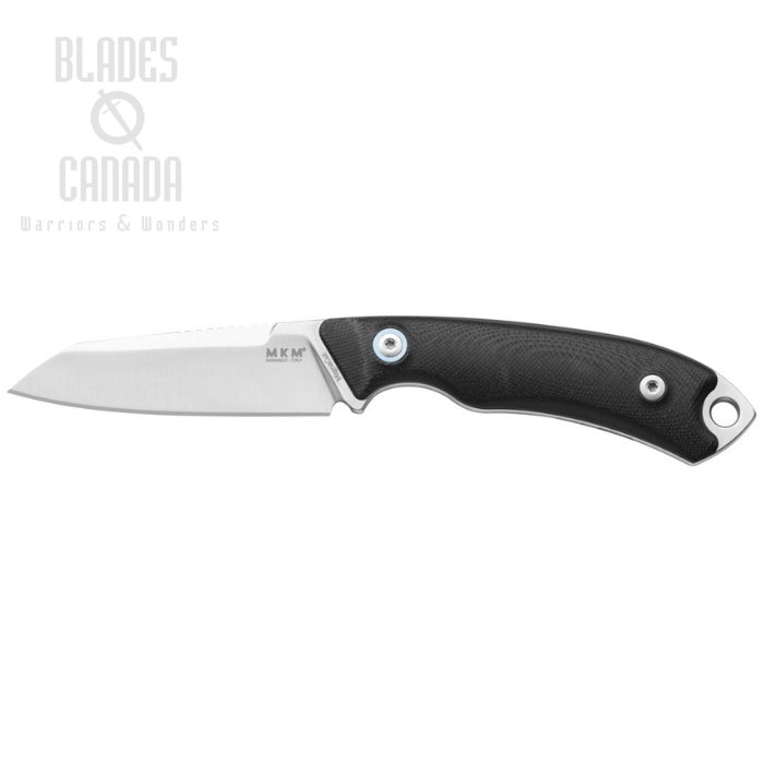 MKM Maniago Pocket Tango 2 Fixed Blade Knife, Magnacut Satin, G10 Black, Leather Sheath, MK PT2-GBK