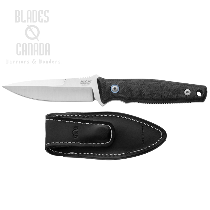 MKM Maniago TPF Fixed Blade Knife, Magnacut Satin, Marbled Carbon Fiber, Leather Sheath, MK TPFD-CF