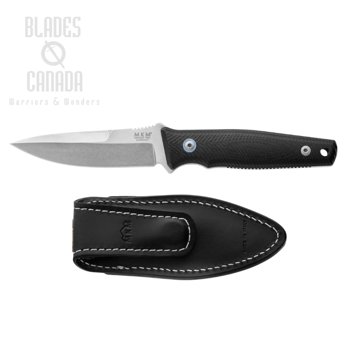 MKM Maniago TPF Defense Fixed Blade Knife, Magnacut SW, G10 Black, Leather Sheath, MK TPFD-GBK