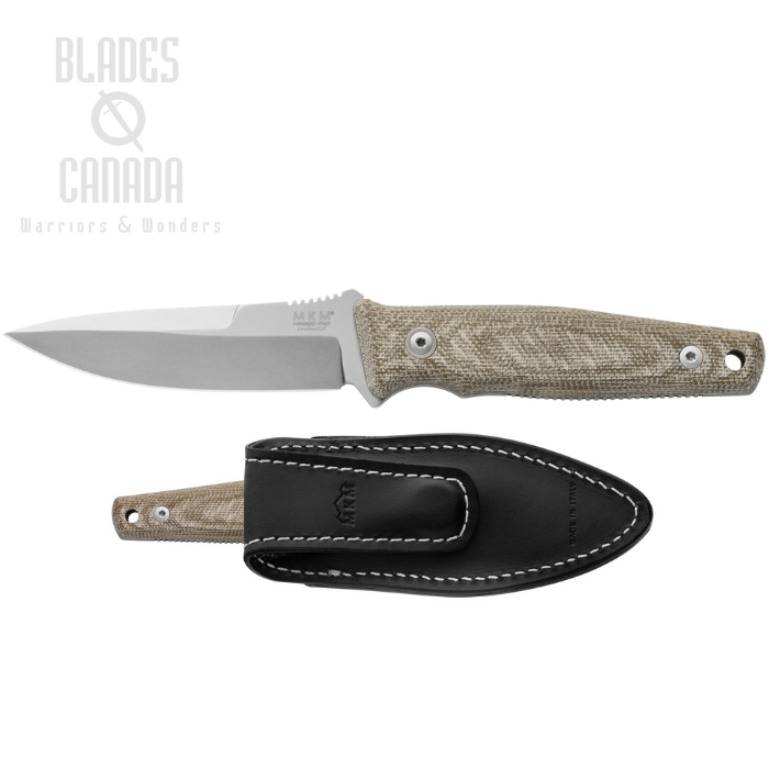 MKM Maniago TPF Fixed Blade Knife, Magnacut, Canvas Micarta, Leather Sheath, MK TPFD-GC
