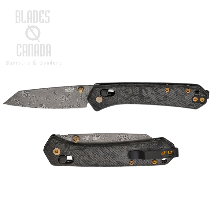 MKM Maniago Yipper Crossbar Lock Folding Knife, Ltd Edition, Damascus, Marble Carbon Fiber, MK YP-D