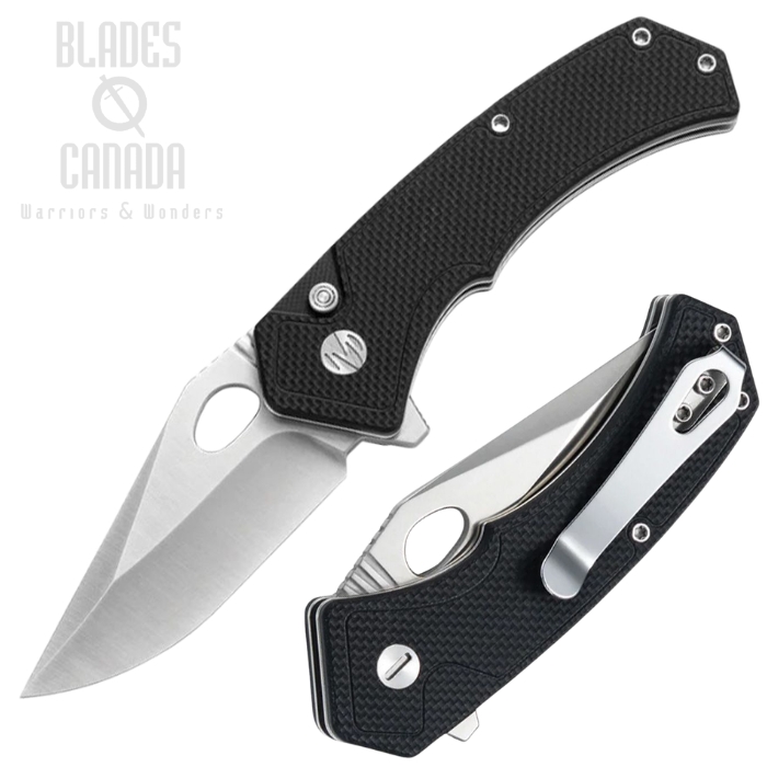 (image for) Molsect Croc Flipper Button Lock Folding Knife, 14C28N Satin, G10 Black Textured, M1216B