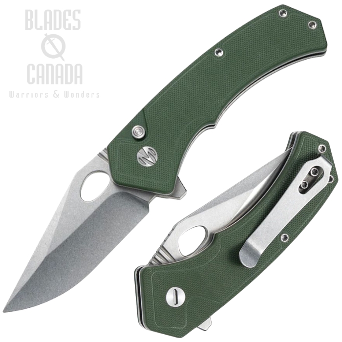 (image for) Molsect Flipper Button Lock Folding Knife, 14C28N SW, G10 OD Green Textured, M1216OD
