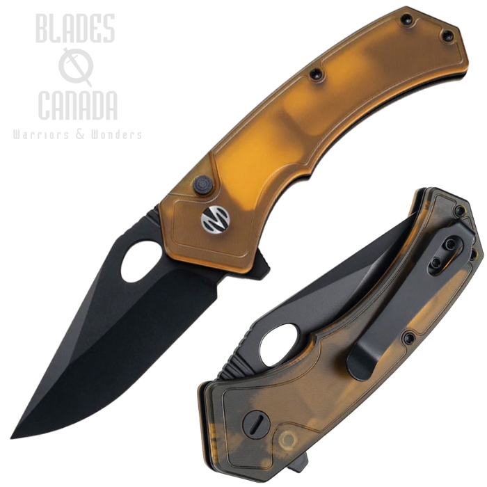 (image for) Molsect Croc Flipper Button Lock Knife, 14C28N Black, Amber PEI Handle, M1216P