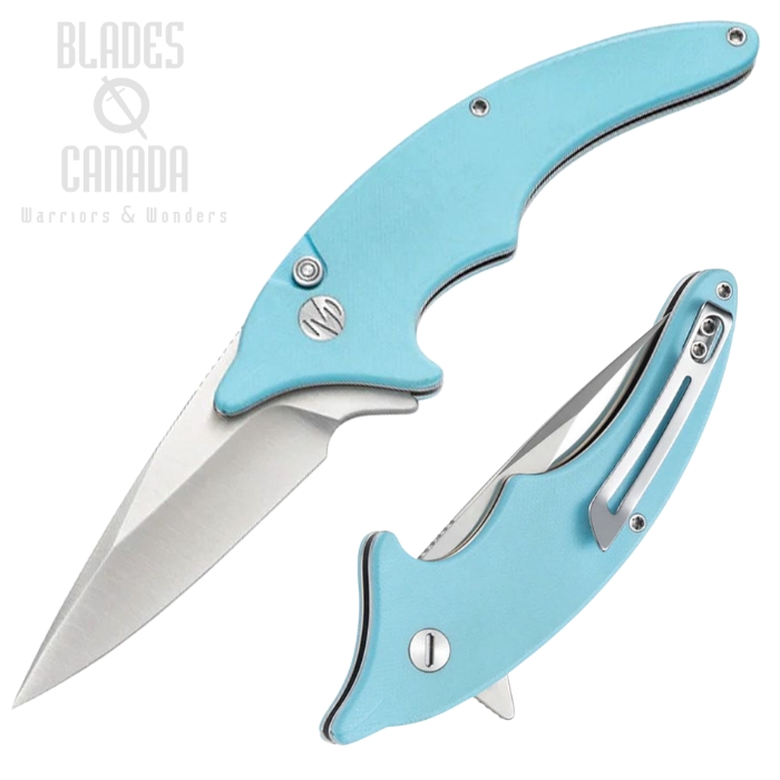 (image for) Molsect Cove Flipper Button Lock Folding Knife, 14C28N Satin, G10 Light Blue, M996SB