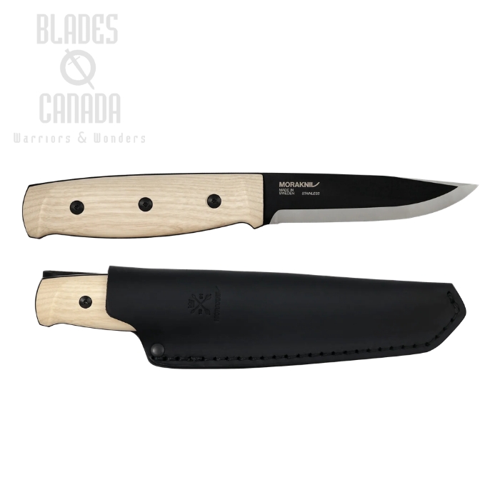 (image for) Morakniv Lok Fixed Blade Knife, 12C27 Black, Ash Wood, Leather Sheath, M-14085