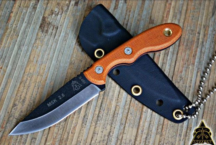 TOPS Mini Scandi 2.5 Fixed Blade Knife, 1095 Carbon, Micarta, Kydex Sheath, MSK2.5