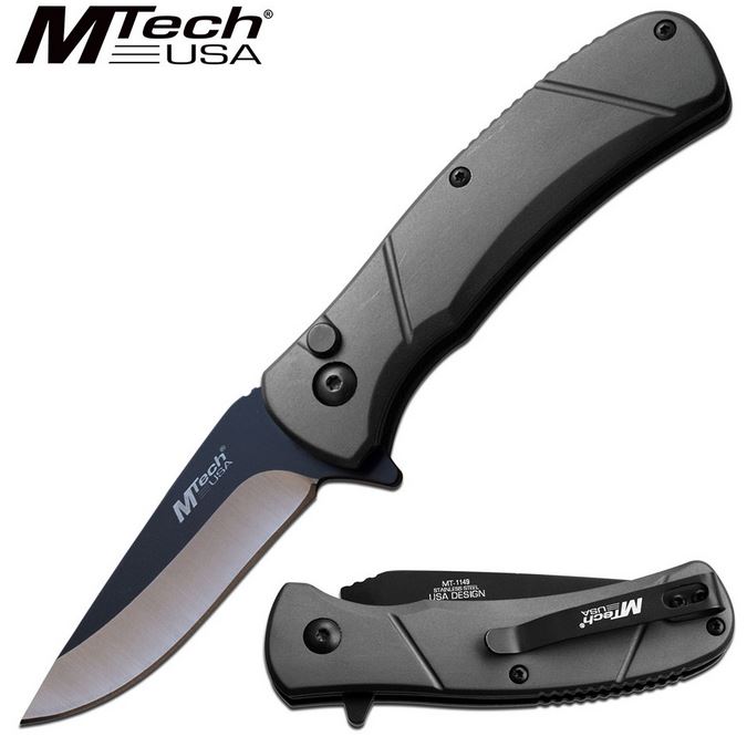 Mtech 1149GY Flipper Folding Knife, Aluminum Grey