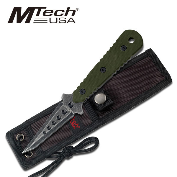 MTech 2037GN Fixed Blade Knife, Stonewashed, G10 Green - Click Image to Close