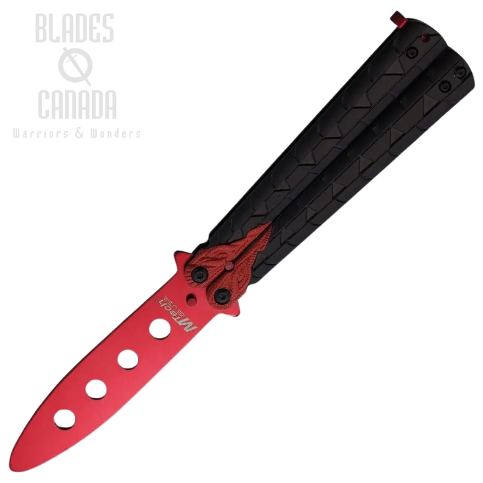MTech Butterfly Trainer, Unsharpened Stainless Red Blade, Aluminum Black/Red, MT872RD