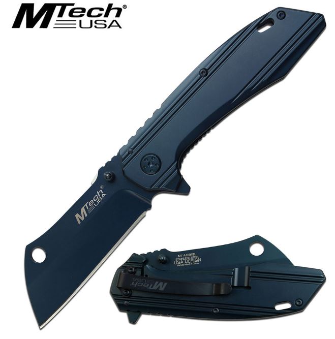 Mtech A1001BL Flipper Framelock Knife, Assisted Opening, Blue Handle - Click Image to Close