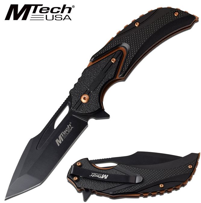 Mtech A1108OR Flipper Folding Knife, Assisted Opening, Aluminum Black
