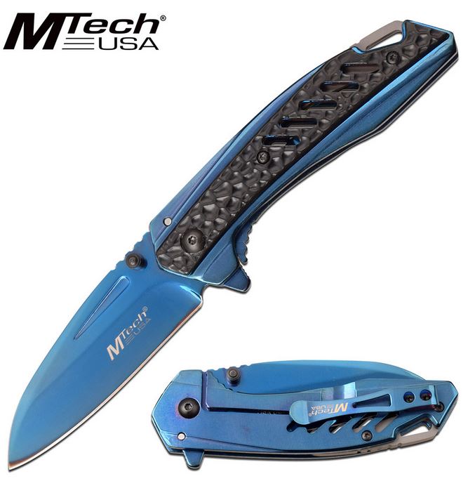 Mtech A1133BL Flipper Framelock Knife, Assisted Opening, Stainless Blue - Click Image to Close
