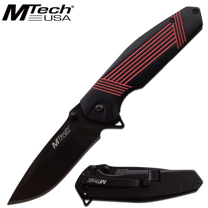 Mtech A1137BRD Flipper Framelock Knife, Assisted Opening, Aluminum Black/Red