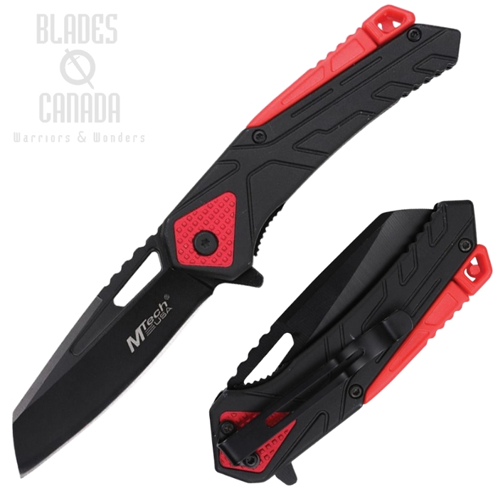 Mtech Flipper Folding Knife, Assisted Opening, Stainless Black, Nylon Black/Red, 2001BR