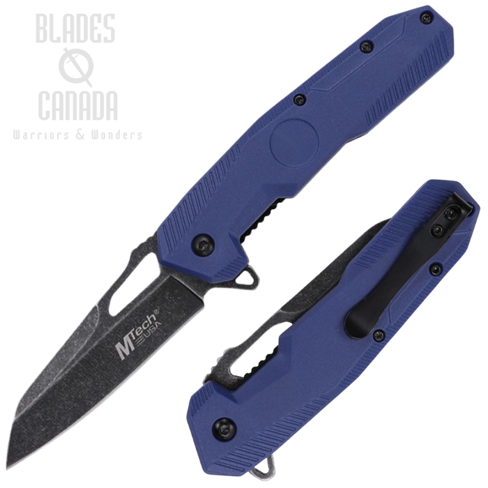 Mtech Flipper Folding Knife, Assisted Opening, Stainless Black SW, Nylon Blue, 2022BL