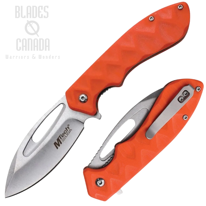Mtech Flipper Folding Knife, Assisted Opening, Stainless Blade, G10 Orange Sculpted, MTA2028OR