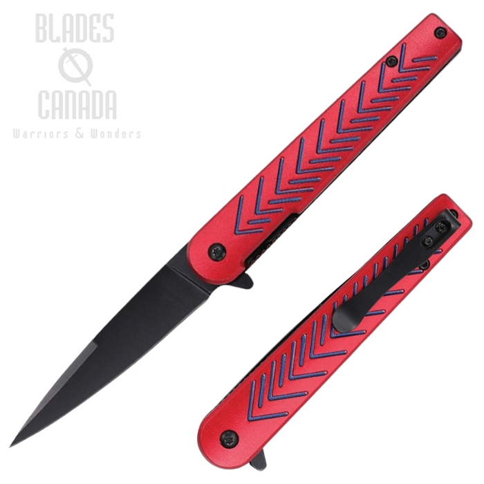 Mtech Flipper Folding Knife, Assisted Opening, Stainless Black, Aluminum Red, 2035RD