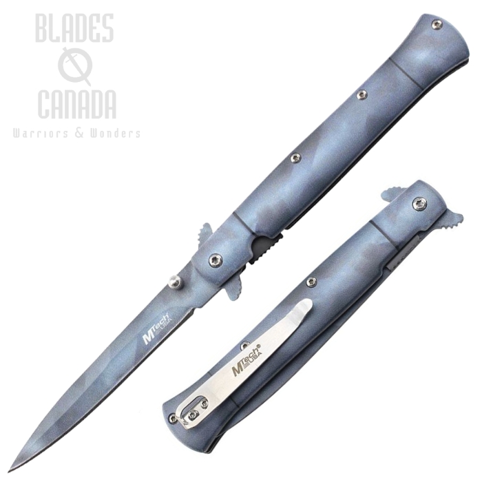 MTech Flipper Folding Knife, Assisted Opening, Stainless, Aluminum Blue/Gray, MTA2041BG