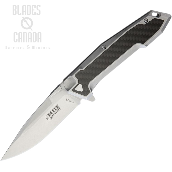 Elite Tactical Framelock Folding Knife, Stainless, CF Inlay Handle, ET1018SW (image for) Elite Tactical Framelock Folding Knife, Stainless, CF Inlay Handle, ET1018SW