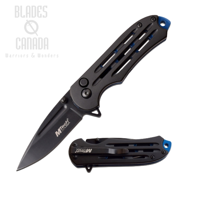 (image for) Mtech USA Button Lock Flipper Folding Knife, Aluminum Black/Blue, 1120BL