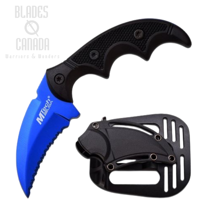 (image for) MTech 2063BL Mini Karambit Fixed Blade Knife, Blue Serrated Blade
