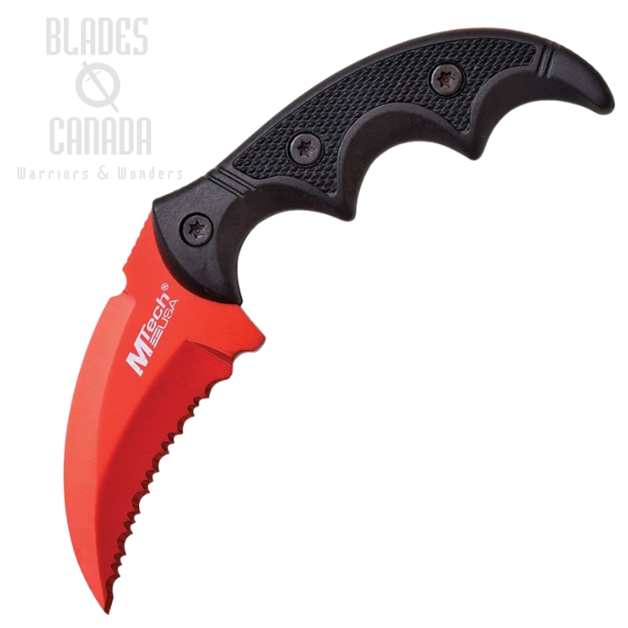 Mtech Fixed Blade Knife, Stainless Serrated Red, Aluminum Black/G10 Black, MT2063RD