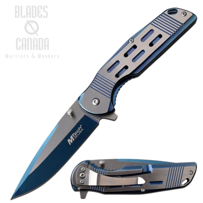 (image for) Mtech A1019BL Flipper Framelock Knife, Assisted Opening, Blue/Gray Stainless